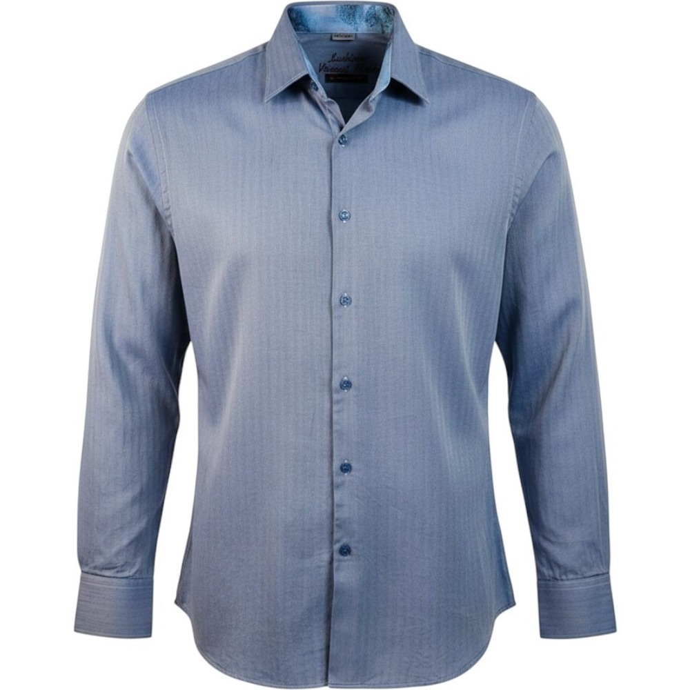 Luchiano Visconti Button Down Mens Medium Blue Herringbone Cotton Shirt.‎